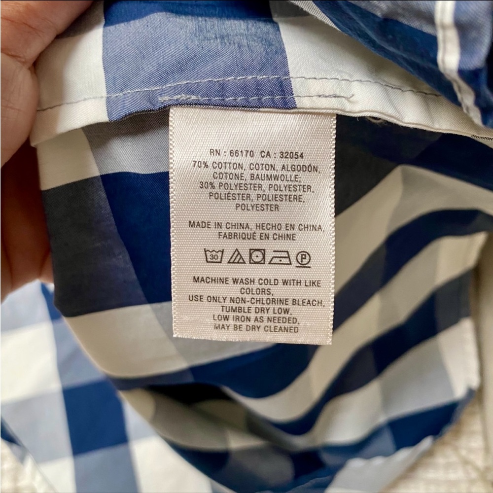 Anthropologie HD in Paris Navy Blue & White Buffalo Check Gingham Peplum Top - Picture 12 of 14